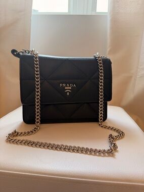 Faux Prada Black Quilted Leather Chain Crossbody Bag